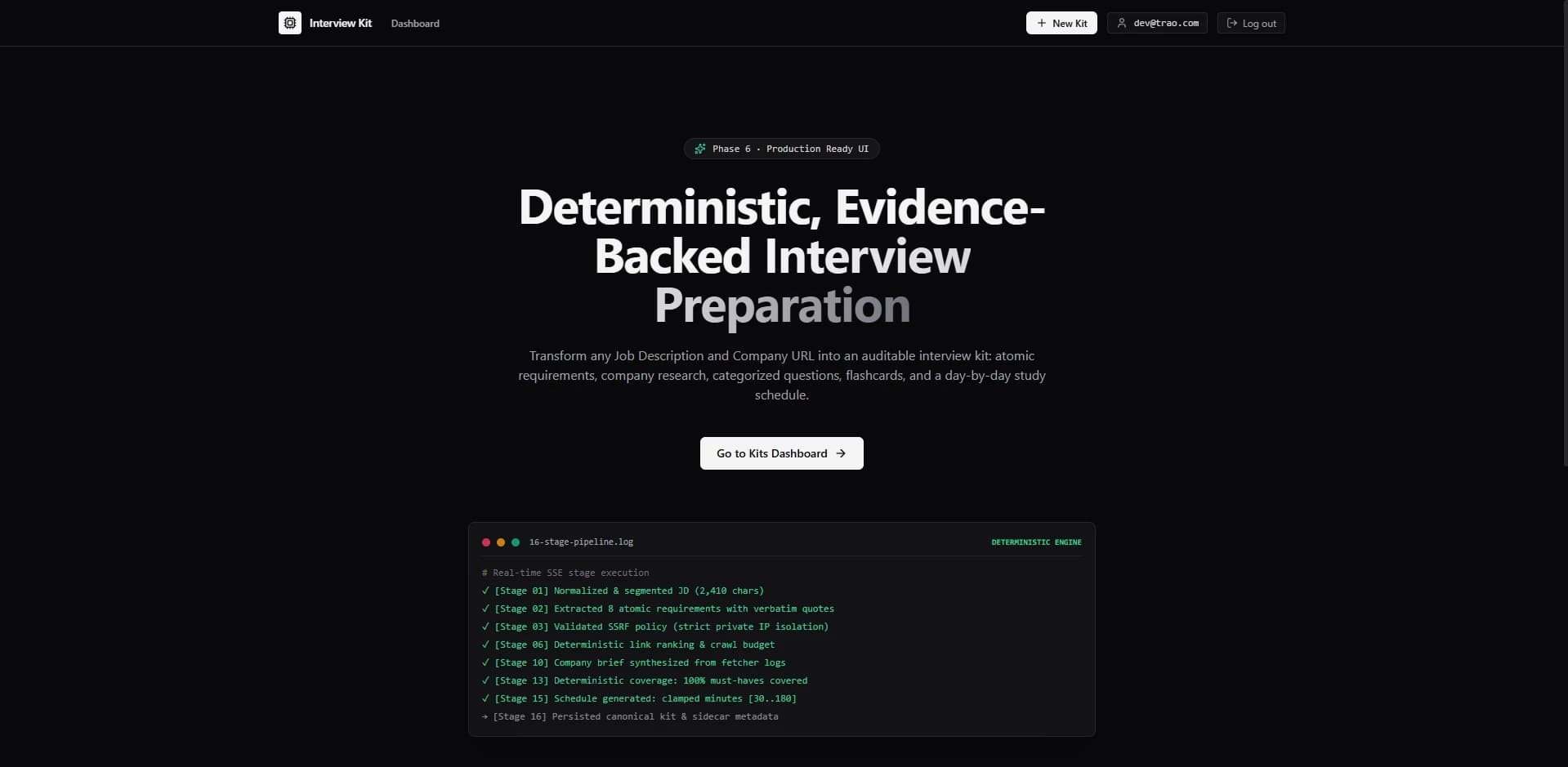 Deterministic AI Interview Preparation Assistant Interface